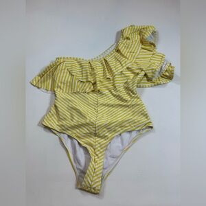 NWOT yellow white one shoulder women one piece swimsuit 0XL, runs small (bin Z)